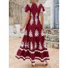 image:imagePRETTYGARDEN Womens 2026 Summer Casual V Neck Boho Maxi Dress Flowy Aline Bell Sleeve Tiered Floral Dresses with PocketFloral Wine Red White