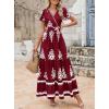 image:imagePRETTYGARDEN Womens 2026 Summer Casual V Neck Boho Maxi Dress Flowy Aline Bell Sleeve Tiered Floral Dresses with PocketFloral Wine Red White