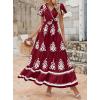 image:imagePRETTYGARDEN Womens 2026 Summer Casual V Neck Boho Maxi Dress Flowy Aline Bell Sleeve Tiered Floral Dresses with PocketFloral Wine Red White