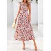 image:imagePRETTYGARDEN Womens 2026 Summer Floral Midi Dress Cap Sleeve V Neck Ruffle Long Flowy Boho Casual Beach Vacation DressesFloral Black Apricot