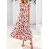 image:imagePRETTYGARDEN Womens 2026 Summer Floral Midi Dress Cap Sleeve V Neck Ruffle Long Flowy Boho Casual Beach Vacation DressesFloral Black Apricot