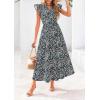 image:imagePRETTYGARDEN Womens 2026 Summer Floral Midi Dress Cap Sleeve V Neck Ruffle Long Flowy Boho Casual Beach Vacation DressesFloral Black Blue