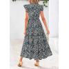 image:imagePRETTYGARDEN Womens 2026 Summer Floral Midi Dress Cap Sleeve V Neck Ruffle Long Flowy Boho Casual Beach Vacation DressesFloral Black Blue