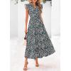 image:imagePRETTYGARDEN Womens 2026 Summer Floral Midi Dress Cap Sleeve V Neck Ruffle Long Flowy Boho Casual Beach Vacation DressesFloral Black Blue