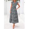 image:imagePRETTYGARDEN Womens 2026 Summer Floral Midi Dress Cap Sleeve V Neck Ruffle Long Flowy Boho Casual Beach Vacation DressesFloral Black Blue