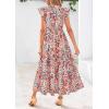 image:imagePRETTYGARDEN Womens 2026 Summer Floral Midi Dress Cap Sleeve V Neck Ruffle Long Flowy Boho Casual Beach Vacation DressesFloral Blue Orange