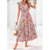 image:imagePRETTYGARDEN Womens 2026 Summer Floral Midi Dress Cap Sleeve V Neck Ruffle Long Flowy Boho Casual Beach Vacation DressesFloral Blue Orange