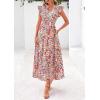 image:imagePRETTYGARDEN Womens 2026 Summer Floral Midi Dress Cap Sleeve V Neck Ruffle Long Flowy Boho Casual Beach Vacation DressesFloral Blue Orange