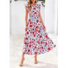 image:imagePRETTYGARDEN Womens 2026 Summer Floral Midi Dress Cap Sleeve V Neck Ruffle Long Flowy Boho Casual Beach Vacation DressesFloral Blue Red