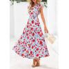 image:imagePRETTYGARDEN Womens 2026 Summer Floral Midi Dress Cap Sleeve V Neck Ruffle Long Flowy Boho Casual Beach Vacation DressesFloral Blue Red