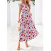 image:imagePRETTYGARDEN Womens 2026 Summer Floral Midi Dress Cap Sleeve V Neck Ruffle Long Flowy Boho Casual Beach Vacation DressesFloral Blue Red