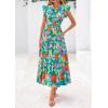 image:imagePRETTYGARDEN Womens 2026 Summer Floral Midi Dress Cap Sleeve V Neck Ruffle Long Flowy Boho Casual Beach Vacation DressesFloral Green Orange