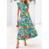 image:imagePRETTYGARDEN Womens 2026 Summer Floral Midi Dress Cap Sleeve V Neck Ruffle Long Flowy Boho Casual Beach Vacation DressesFloral Green Orange