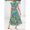 image:imagePRETTYGARDEN Womens 2026 Summer Floral Midi Dress Cap Sleeve V Neck Ruffle Long Flowy Boho Casual Beach Vacation DressesFloral Green Orange