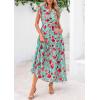 image:imagePRETTYGARDEN Womens 2026 Summer Floral Midi Dress Cap Sleeve V Neck Ruffle Long Flowy Boho Casual Beach Vacation DressesFloral Green Red