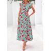 image:imagePRETTYGARDEN Womens 2026 Summer Floral Midi Dress Cap Sleeve V Neck Ruffle Long Flowy Boho Casual Beach Vacation DressesFloral Green Red