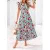 image:imagePRETTYGARDEN Womens 2026 Summer Floral Midi Dress Cap Sleeve V Neck Ruffle Long Flowy Boho Casual Beach Vacation DressesFloral Green Red