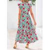 image:imagePRETTYGARDEN Womens 2026 Summer Floral Midi Dress Cap Sleeve V Neck Ruffle Long Flowy Boho Casual Beach Vacation DressesFloral Green Red