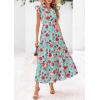 image:imagePRETTYGARDEN Womens 2026 Summer Floral Midi Dress Cap Sleeve V Neck Ruffle Long Flowy Boho Casual Beach Vacation DressesFloral Green Red