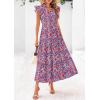 image:imagePRETTYGARDEN Womens 2026 Summer Floral Midi Dress Cap Sleeve V Neck Ruffle Long Flowy Boho Casual Beach Vacation DressesFloral Navy Red