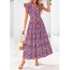 image:imagePRETTYGARDEN Womens 2026 Summer Floral Midi Dress Cap Sleeve V Neck Ruffle Long Flowy Boho Casual Beach Vacation DressesFloral Navy Red