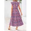 image:imagePRETTYGARDEN Womens 2026 Summer Floral Midi Dress Cap Sleeve V Neck Ruffle Long Flowy Boho Casual Beach Vacation DressesFloral Navy Red