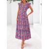 image:imagePRETTYGARDEN Womens 2026 Summer Floral Midi Dress Cap Sleeve V Neck Ruffle Long Flowy Boho Casual Beach Vacation DressesFloral Navy Red