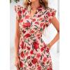 image:imagePRETTYGARDEN Womens 2026 Summer Floral Midi Dress Cap Sleeve V Neck Ruffle Long Flowy Boho Casual Beach Vacation DressesFloral Orange Pink Red