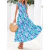 image:imagePRETTYGARDEN Womens 2026 Summer Floral Midi Dress Cap Sleeve V Neck Ruffle Long Flowy Boho Casual Beach Vacation DressesFloral Purple Blue