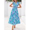 image:imagePRETTYGARDEN Womens 2026 Summer Floral Midi Dress Cap Sleeve V Neck Ruffle Long Flowy Boho Casual Beach Vacation DressesFloral Purple Blue