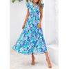 image:imagePRETTYGARDEN Womens 2026 Summer Floral Midi Dress Cap Sleeve V Neck Ruffle Long Flowy Boho Casual Beach Vacation DressesFloral Purple Blue