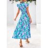 image:imagePRETTYGARDEN Womens 2026 Summer Floral Midi Dress Cap Sleeve V Neck Ruffle Long Flowy Boho Casual Beach Vacation DressesFloral Purple Blue