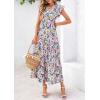 image:imagePRETTYGARDEN Womens 2026 Summer Floral Midi Dress Cap Sleeve V Neck Ruffle Long Flowy Boho Casual Beach Vacation DressesFloral Purple Pink