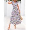 image:imagePRETTYGARDEN Womens 2026 Summer Floral Midi Dress Cap Sleeve V Neck Ruffle Long Flowy Boho Casual Beach Vacation DressesFloral Purple Pink
