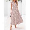 image:imagePRETTYGARDEN Womens 2026 Summer Floral Midi Dress Cap Sleeve V Neck Ruffle Long Flowy Boho Casual Beach Vacation DressesFloral White Orange
