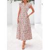 image:imagePRETTYGARDEN Womens 2026 Summer Floral Midi Dress Cap Sleeve V Neck Ruffle Long Flowy Boho Casual Beach Vacation DressesFloral White Orange