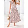 image:imagePRETTYGARDEN Womens 2026 Summer Floral Midi Dress Cap Sleeve V Neck Ruffle Long Flowy Boho Casual Beach Vacation DressesFloral White Orange