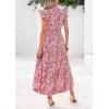 image:imagePRETTYGARDEN Womens 2026 Summer Floral Midi Dress Cap Sleeve V Neck Ruffle Long Flowy Boho Casual Beach Vacation DressesFloral Wine Red