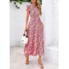 image:imagePRETTYGARDEN Womens 2026 Summer Floral Midi Dress Cap Sleeve V Neck Ruffle Long Flowy Boho Casual Beach Vacation DressesFloral Wine Red