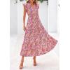 image:imagePRETTYGARDEN Womens 2026 Summer Floral Midi Dress Cap Sleeve V Neck Ruffle Long Flowy Boho Casual Beach Vacation DressesFloral Wine Red