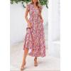 image:imagePRETTYGARDEN Womens 2026 Summer Floral Midi Dress Cap Sleeve V Neck Ruffle Long Flowy Boho Casual Beach Vacation DressesFloral Wine Red