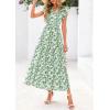 image:imagePRETTYGARDEN Womens 2026 Summer Floral Midi Dress Cap Sleeve V Neck Ruffle Long Flowy Boho Casual Beach Vacation DressesLeaves Light Green