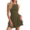 image:imagePRETTYGARDEN Womens 2026 Summer Mini Dress Sleeveless Ruched A Line Ruffle Flowy Short Cute Dresses Party Date Night OutfitsArmy Green