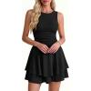 image:imagePRETTYGARDEN Womens 2026 Summer Mini Dress Sleeveless Ruched A Line Ruffle Flowy Short Cute Dresses Party Date Night OutfitsBlack
