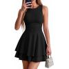 image:imagePRETTYGARDEN Womens 2026 Summer Mini Dress Sleeveless Ruched A Line Ruffle Flowy Short Cute Dresses Party Date Night OutfitsBlack
