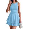 image:imagePRETTYGARDEN Womens 2026 Summer Mini Dress Sleeveless Ruched A Line Ruffle Flowy Short Cute Dresses Party Date Night OutfitsLight Blue