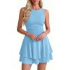 image:imagePRETTYGARDEN Womens 2026 Summer Mini Dress Sleeveless Ruched A Line Ruffle Flowy Short Cute Dresses Party Date Night OutfitsLight Blue