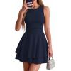 image:imagePRETTYGARDEN Womens 2026 Summer Mini Dress Sleeveless Ruched A Line Ruffle Flowy Short Cute Dresses Party Date Night OutfitsNavy Blue