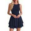 image:imagePRETTYGARDEN Womens 2026 Summer Mini Dress Sleeveless Ruched A Line Ruffle Flowy Short Cute Dresses Party Date Night OutfitsNavy Blue
