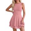 image:imagePRETTYGARDEN Womens 2026 Summer Mini Dress Sleeveless Ruched A Line Ruffle Flowy Short Cute Dresses Party Date Night OutfitsPink